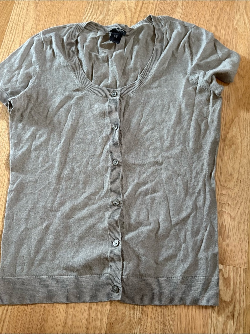 Ann Taylor Short Sleeve Button Front Cardigan Medium Petite Clay Brown Tan